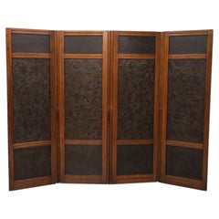 Arts And Crafts Oak Double Sided Room Screen Divider With Botanical Motifs C1900