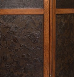 Arts And Crafts Oak Double Sided Room Screen Divider With Botanical Motifs C1900