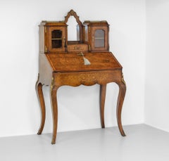 19th Century Burr Walnut And Marquetry Bonheur Du Jour Writing Table Desk