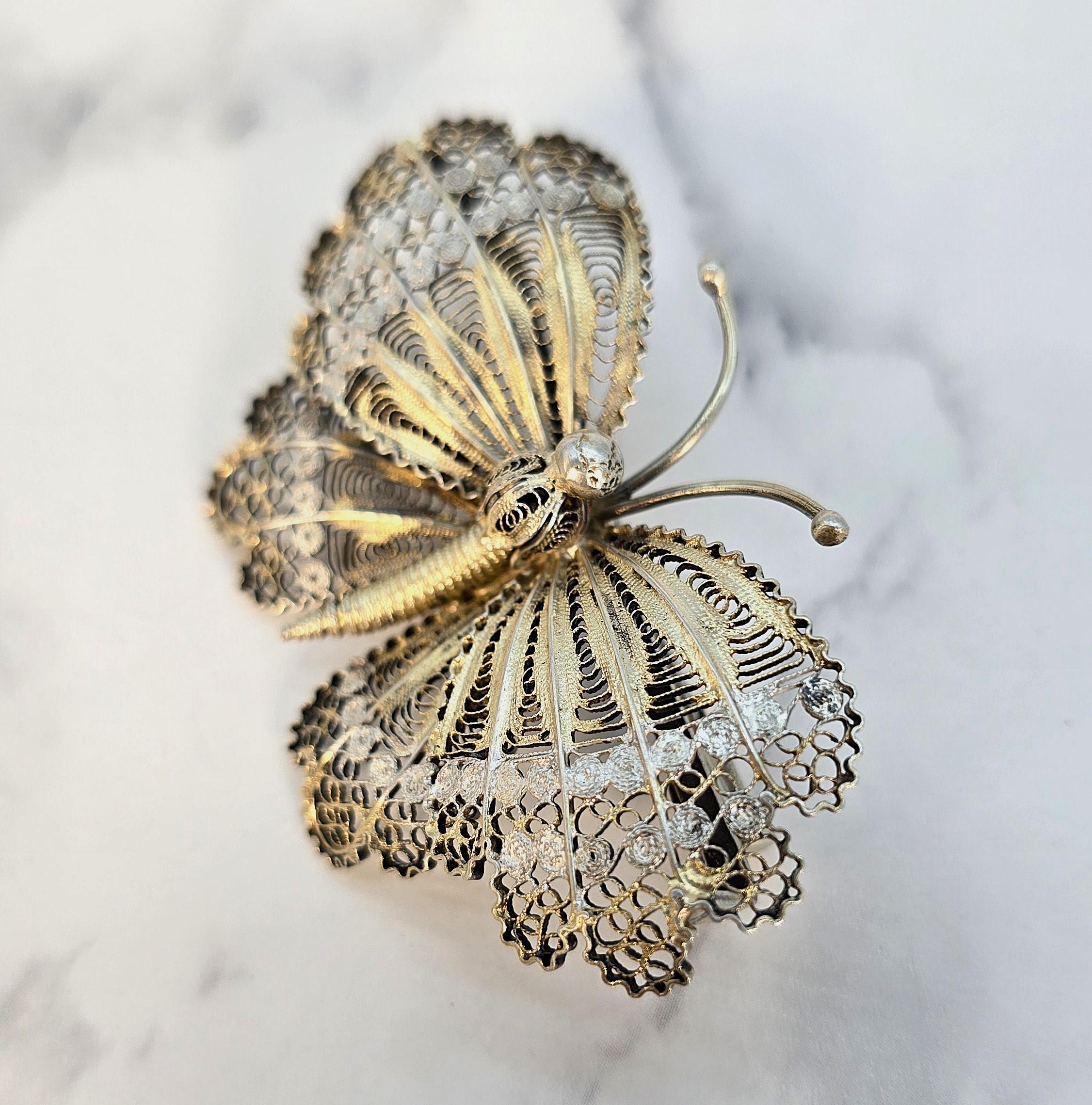 Broche papillon en argent et en vermeil vers 1930 Bon état - En vente à Central England, GB