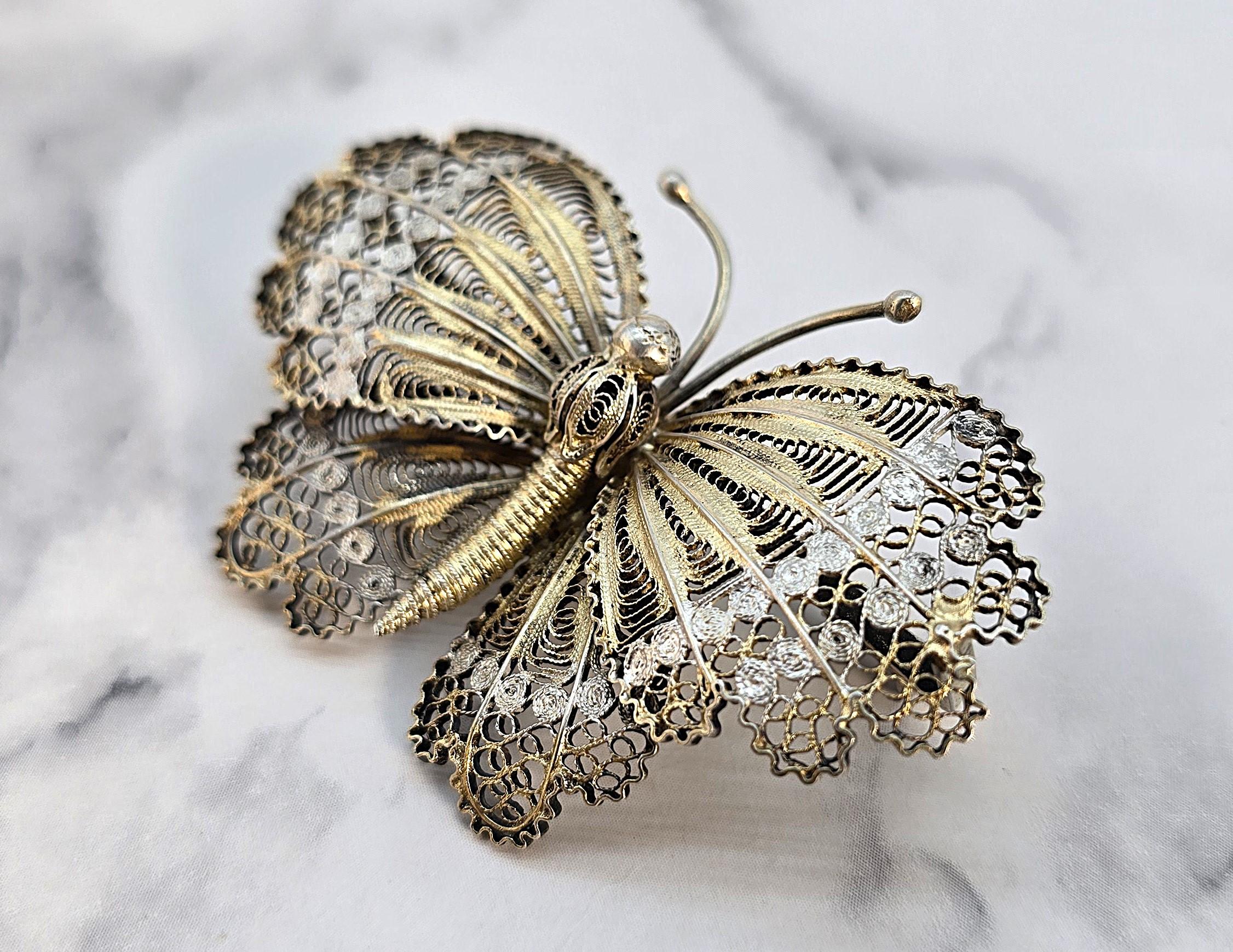 Argent Broche papillon en argent et en vermeil vers 1930 en vente