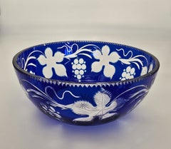 Antique Bohemian cobalt blue and clear glass bowl or fruit bowl Circa 1880