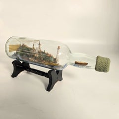 Ship in a bottle diorama, English, folk art design signed and dated 1922
