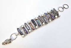 Mid century Japanese silver and Biwa pearl bracelet and matching ring, C1960