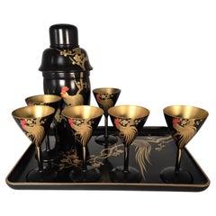 Handbemaltes Lack-Cocktail-Set, um 1920, japanisch