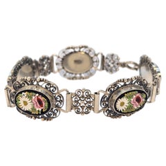 A 1920s Italian silver filigree and micro mosaic bracelet
