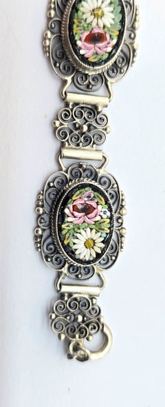 A 1920s Italian silver filigree and micro mosaic bracelet