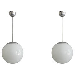 Set of 2 Large Art Déco Pendant Lights With Opaline Glass, 1930s