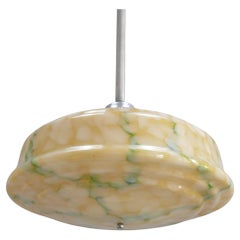 Large Art Deco Pendant Lamp, Glass Shade, Metal Holder, Germany, 1930s