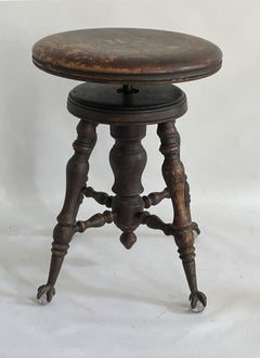 Antique Victorian Piano Chair with glass balls in claw feet, circa 1880