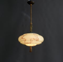 Art Deco Pendant Lamp, Glass Shade, Metal Holder, Germany, 1930s