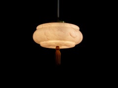 Art Deco Pendant Lamp, Glass Shade, Brass Holder, Germany, 1930s