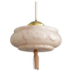 Art Deco Pendant Lamp, Glass Shade, Brass Holder, Germany, 1930s