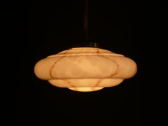 Art Deco Pendant Lamp, Glass Shade, Brass Holder, Germany, 1930s