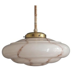 Art Deco Pendant Lamp, Glass Shade, Brass Holder, Germany, 1930s
