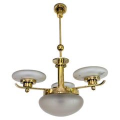 Czech High Art Deco Polished Brass Chandelier