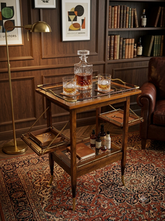 Early Art Deco Walnut and Brass Tea Trolley / Butler’s Table with Serving Tray