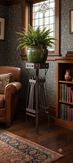 Art Nouveau Wrought Iron Plant Stand in Wiener Werkstätte Style