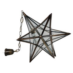 Early 20th Century Moravian Star Glass and Brass Pendant Light