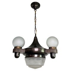 Imposing Central European Art Deco 4-Light Brass Chandelier