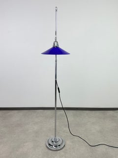 Functionalist Adjustable Chrome Floor Lamp with Cobalt Blue Glass Shade