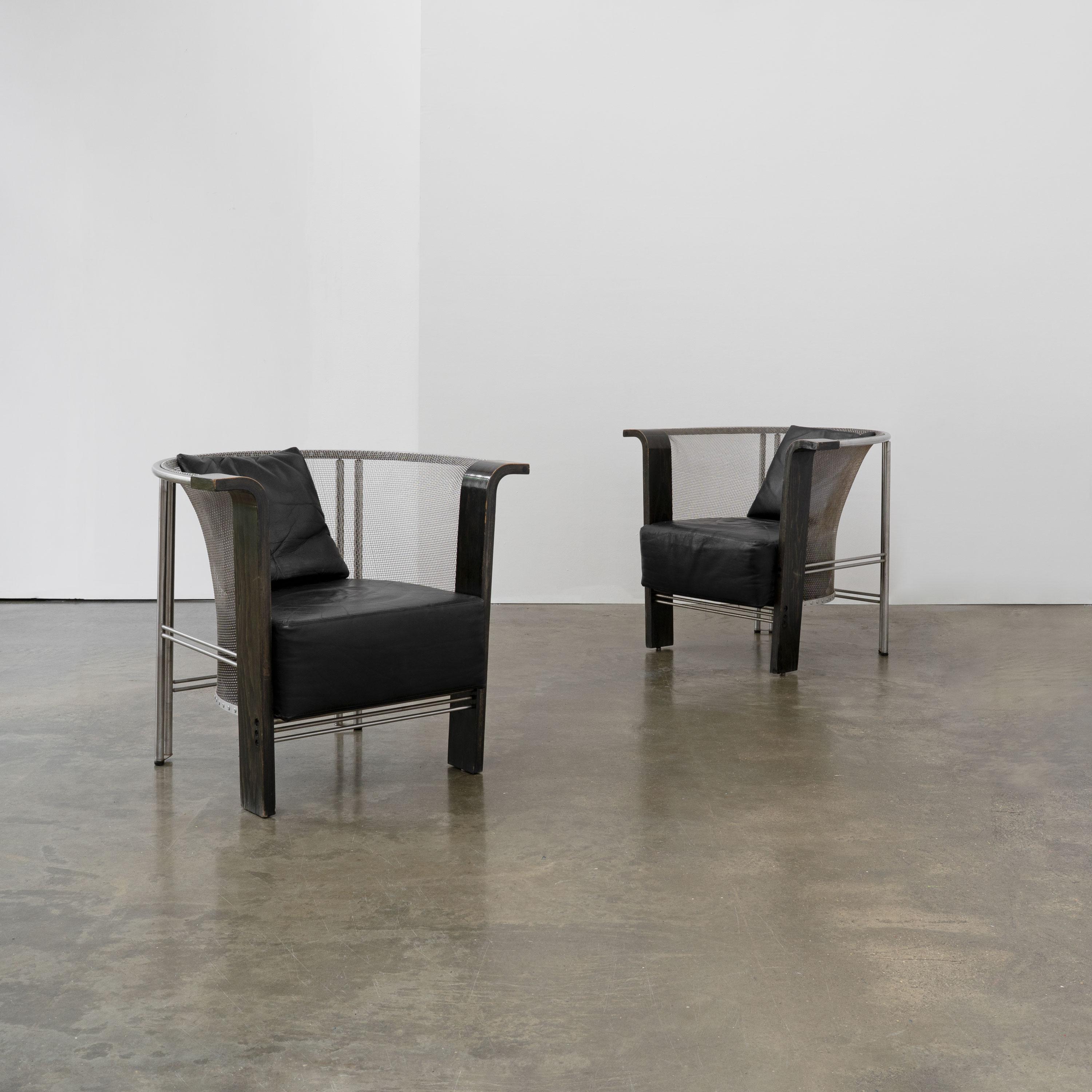 Sillón postmoderno de acero y madera curvada de Franco Bulfoni, c.1990 en venta 4