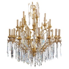 Magnificent Decorative Gilt & Crystal Chandelier With 35 Arms