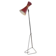 Midcentury Italian Floor Lamp, Metal Frame & Bright Red Original Metal Shade