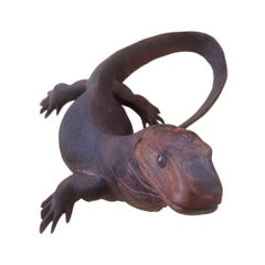 Drago di Komodo intagliato nel legno, incredibilmente realistico, anni '70