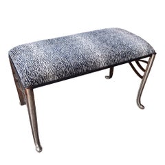 Panca da ingresso o da camera da letto in stile Mid-Century, struttura in metallo e rivestimento rinnovato