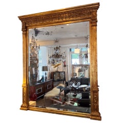 Grand miroir de cheminée anglais du XIXe siècle en bois doré, avec son verre d'origine