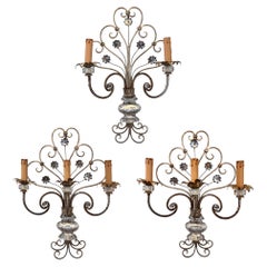Set of Three Large Midcentury Wall Lights by Banci Firenze, Italy