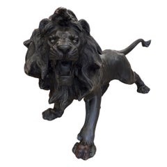 Large Japanese Signed Bronze Lion Sculpture, 19th Century