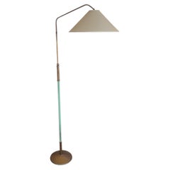 Italian Midcentury Adjustable Floor Lamp, Brass With Original Turquoise Paint