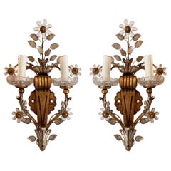 Pair of 1960s Banci Firenze Wall Sconces With Flowers and Leaves (Baguès Style)