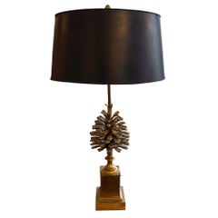 Maison Charles 1960s Pine Cone Single Table Lamp With Shade