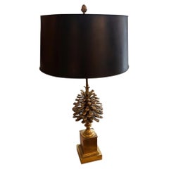 Maison Charles 1960s Pine Cone Single Table Lamp With Shade