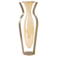 Droplet Tall Vase, Orange Glass & Gold Finish