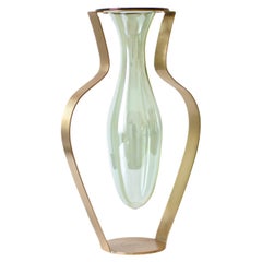 Wide Vase in Tropfenform, grünes Glas und Goldausführung