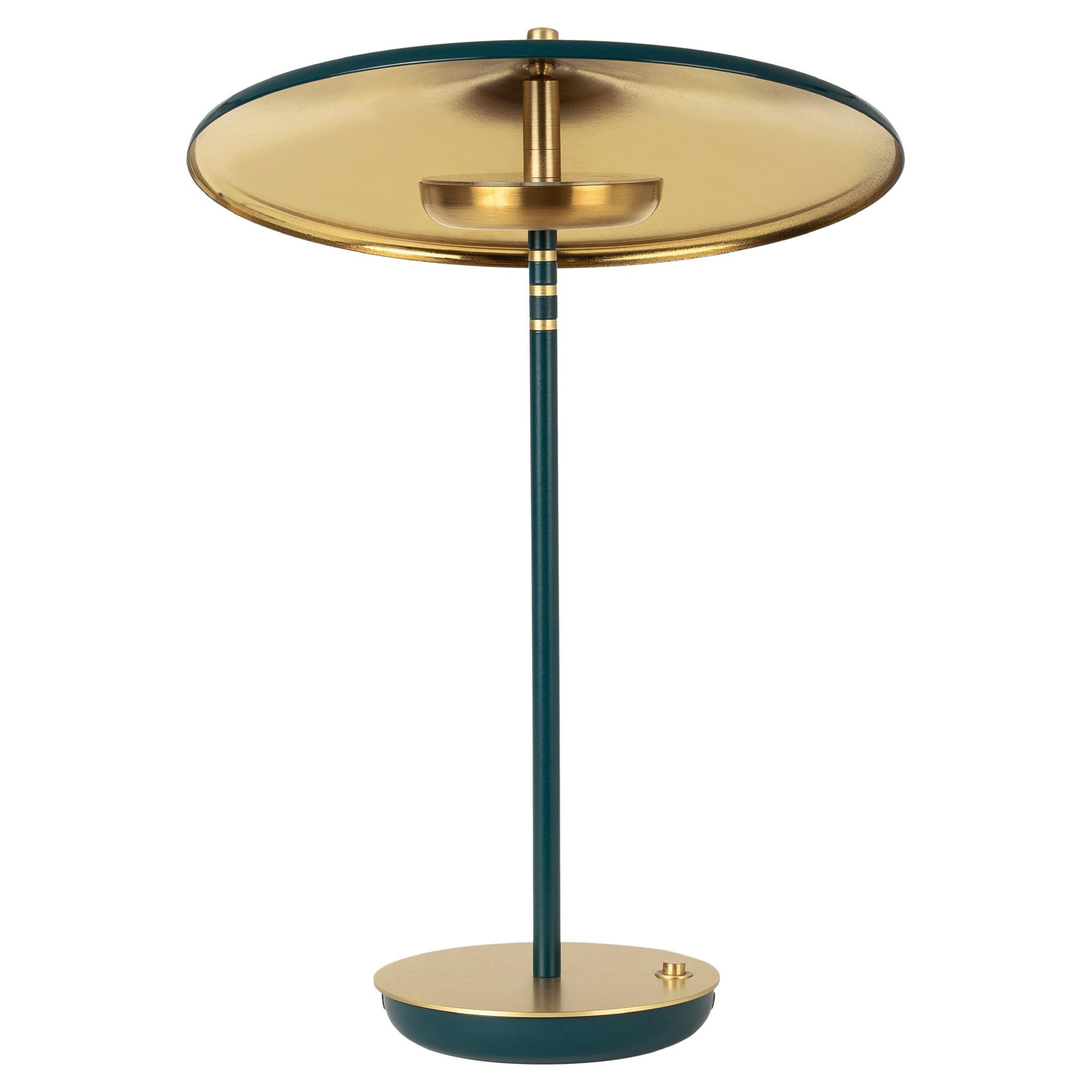 Minimalist Artist Table Lamp, Gold and Sacramento Green, Tilting Shader