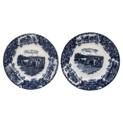 Associated Pair of 1906-08 English Wedgwood Cows Flow Blue Pattern Plates