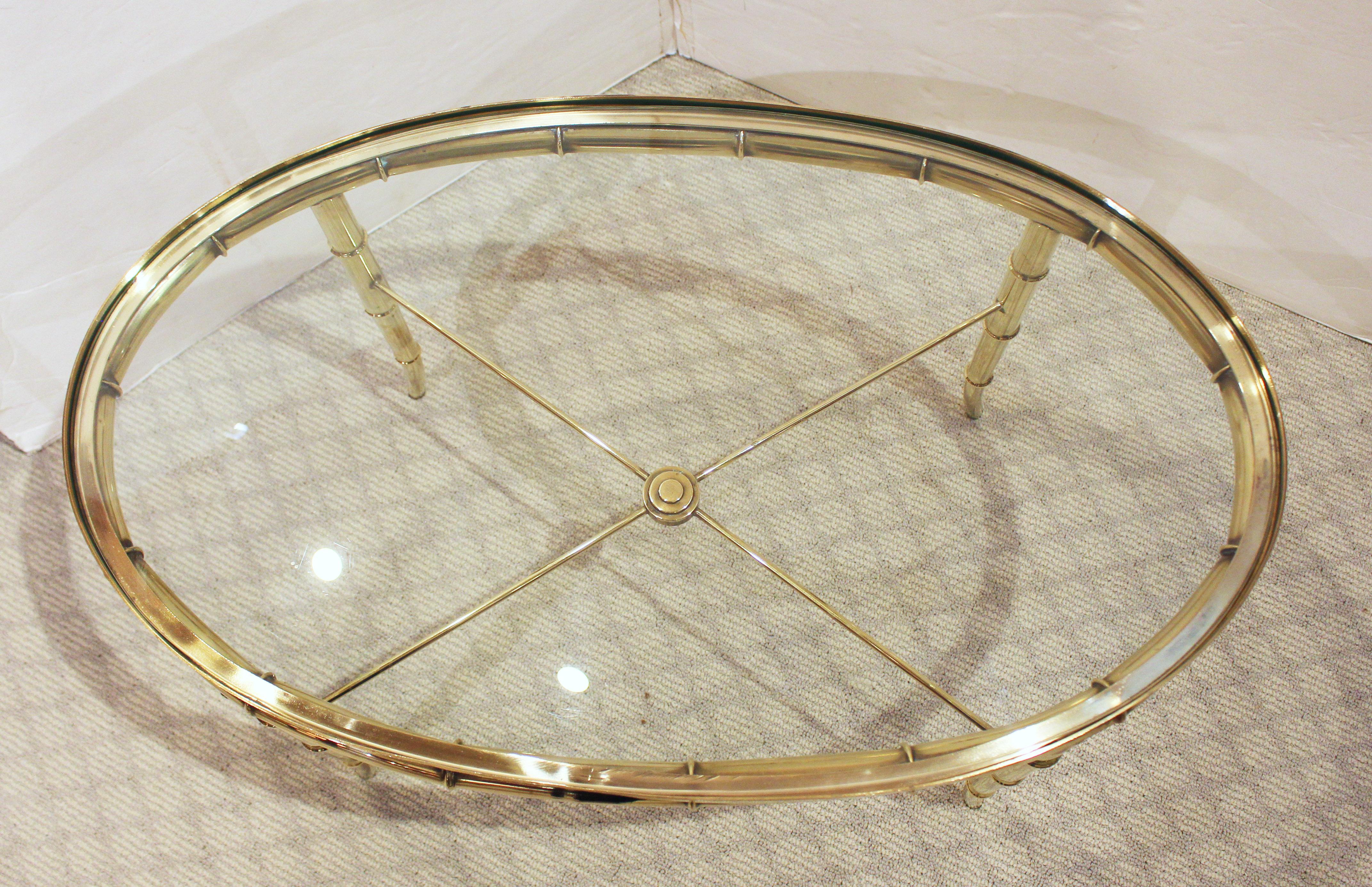 American Oval Brass & Glass Coffee Table by Mastercraft, Grand Rapids, MI. For Sale