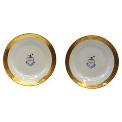 Circa 1815 Pair of Chinese Export Porcelain Armorial Dessert Plates