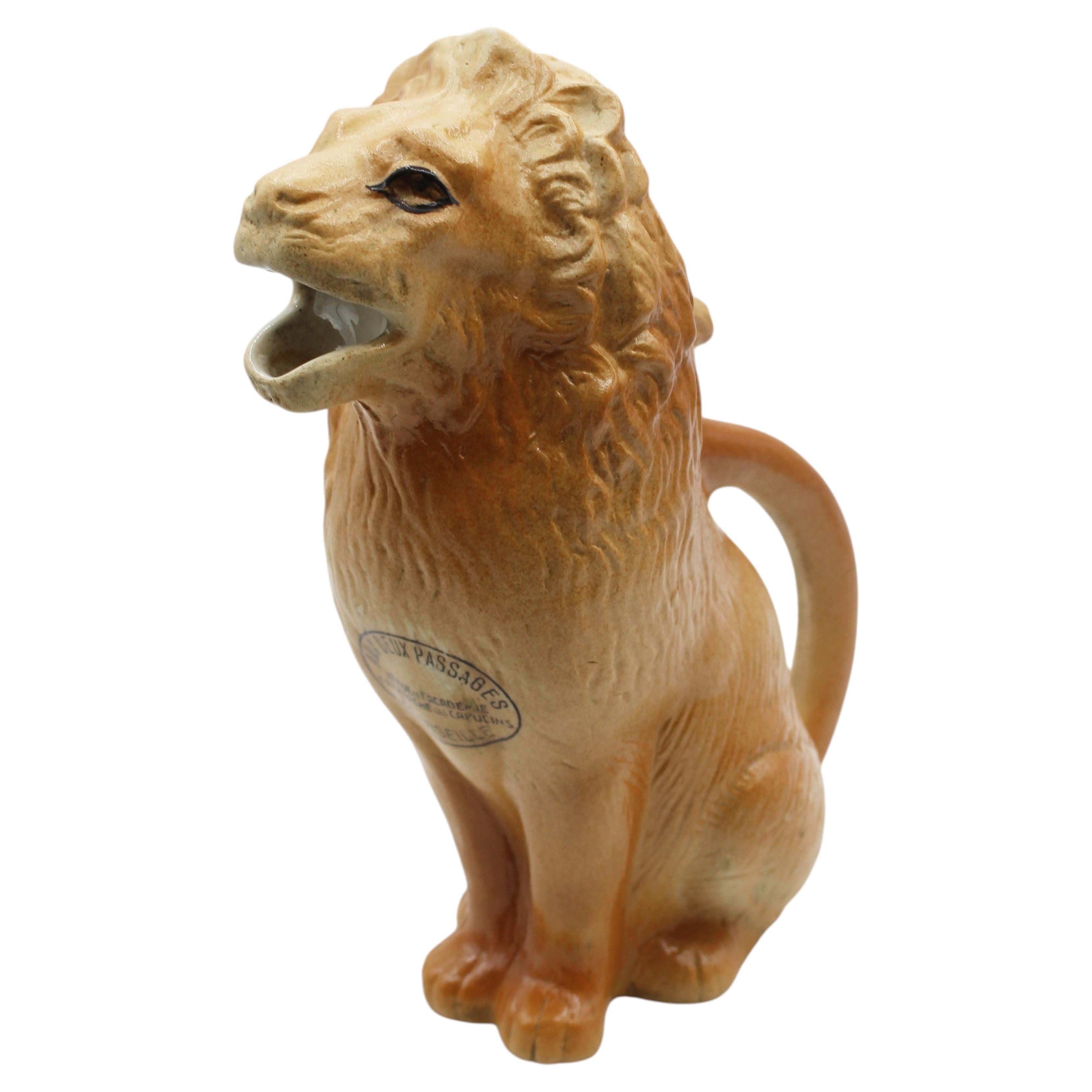 Mid-20th Century French Stoneware Lion Jug For Sale