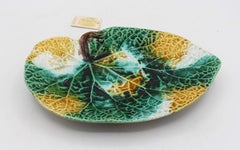 Circa 1870s English Majolica Begonia Leaf Sweetmeat Dish