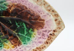 Circa 1880s English Majolica Begonia Leaf Sweetmeat Dish