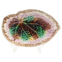 Circa 1880s English Majolica Begonia Leaf Sweetmeat Dish