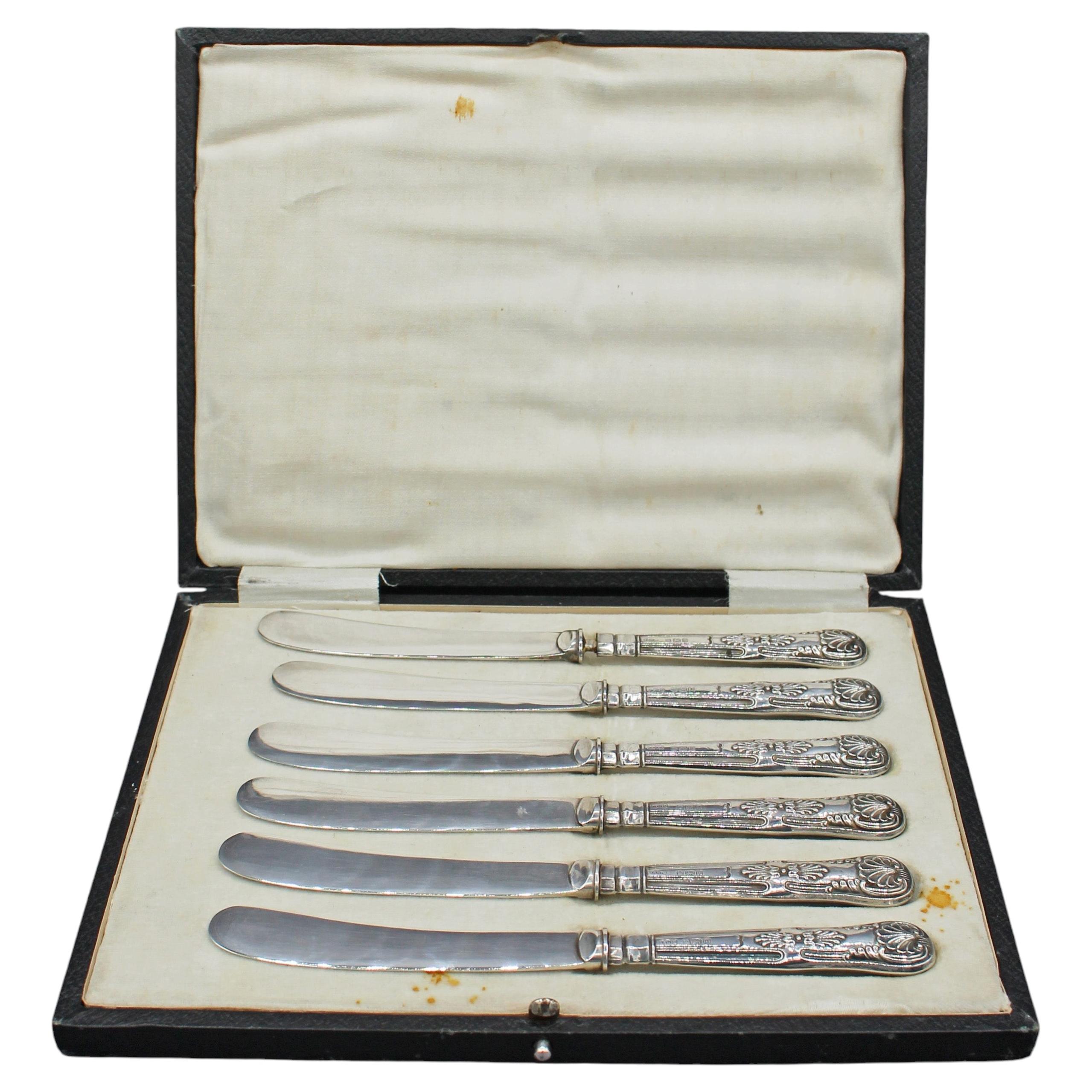 Pre-owned Sheffield 1915 Set Of Six English  Butter Knives In Original Case In Silver