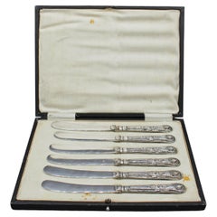 1915 Set of Six English Sheffield Butter Knives in Original Case