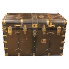Late 19th Century American Wood, Canvas, Leather, and Brass Steamer Trunk